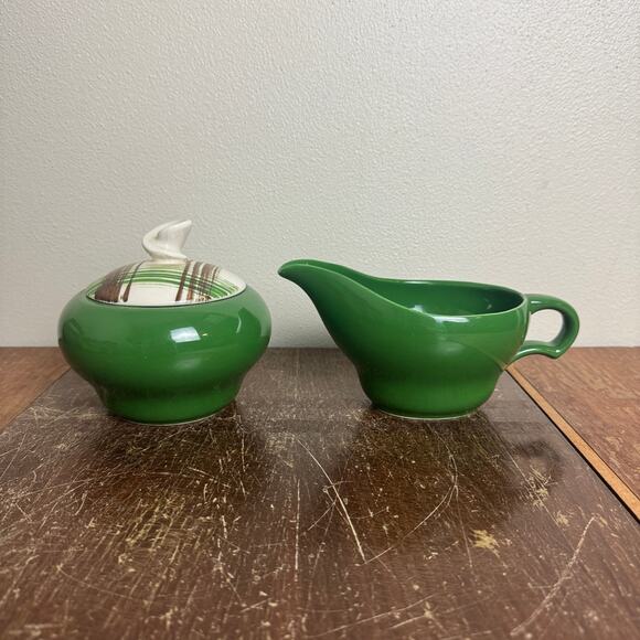 Vintage MCM retro green white brown ceramic cream &‎ sugar serving set - Picture 6 of 11